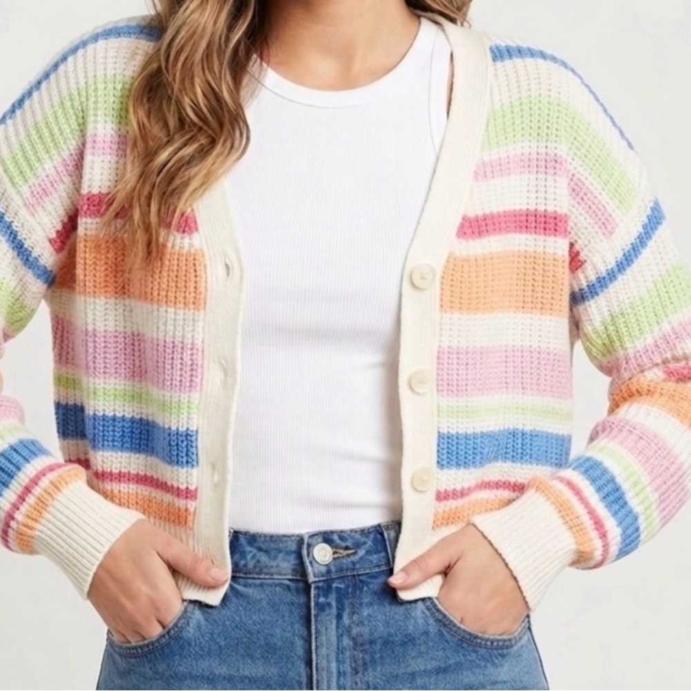 Striped Pastel Button-Up Cardigan Sweater